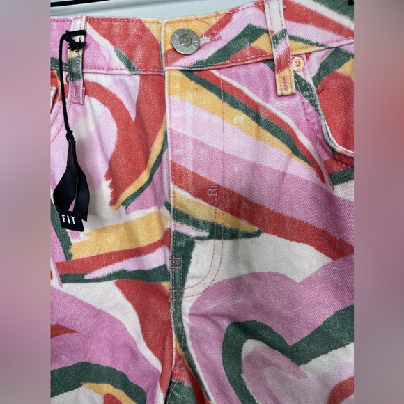 River Island NWT 90s tie back straight jeans in pink Heart print Sz 10 Grunge - Picture 7 of 11